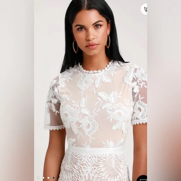 Lulu’s White and Nude Lace Midi Dress - Picture 11 of 11